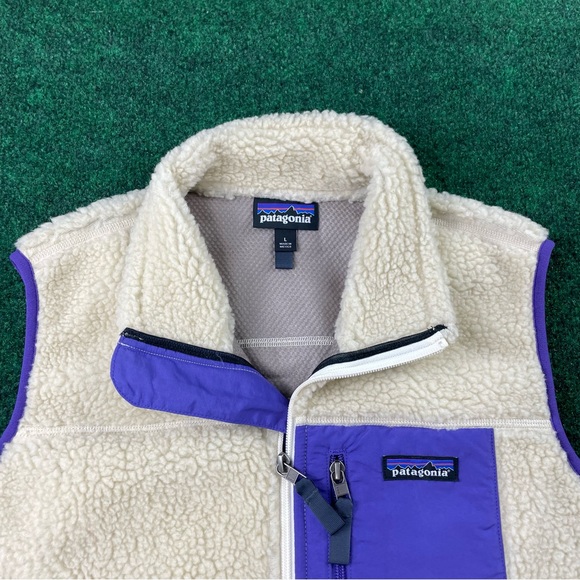 Patagonia Classic Retro-X Deep Pile Fleece Vest Ivory w/ Purple Women’s Large - Picture 5 of 14